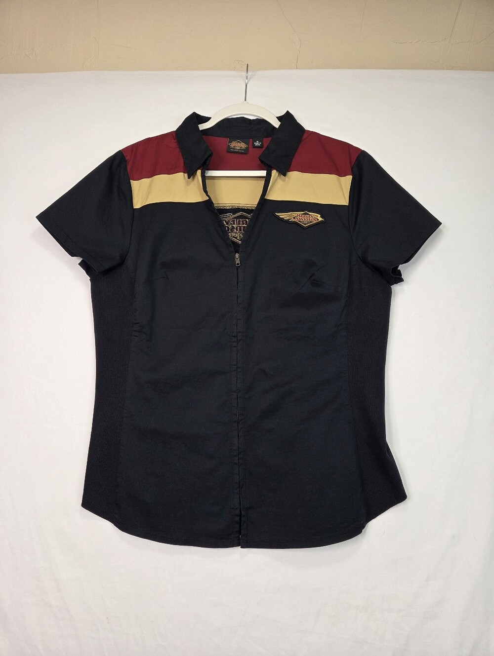 Harley-Davidson 120th Anniversary Women's Zip Front Shirt Black Red Gold XL